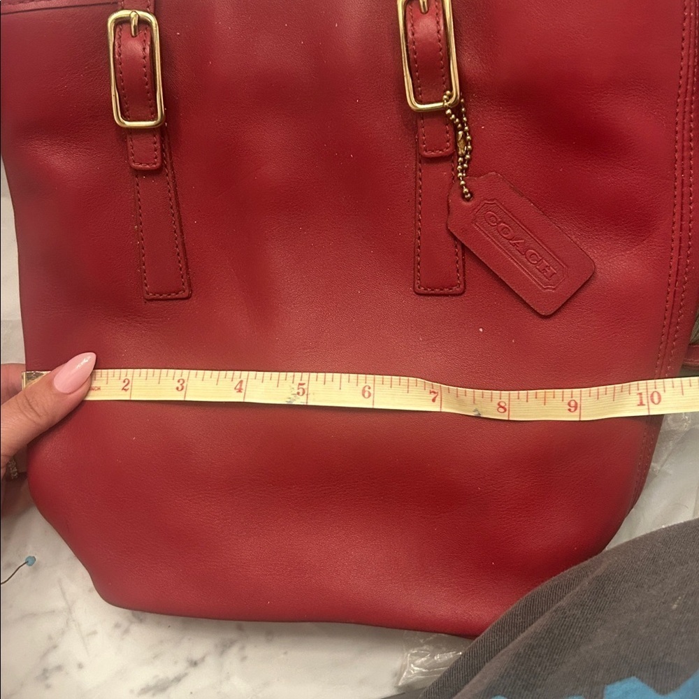 COACH Vintage Red Leather Tote Bag with Gold Accents - Picture 8 of 16